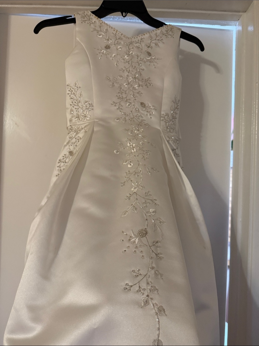 Joan Calabrese White  Satin Floral Applique Gown